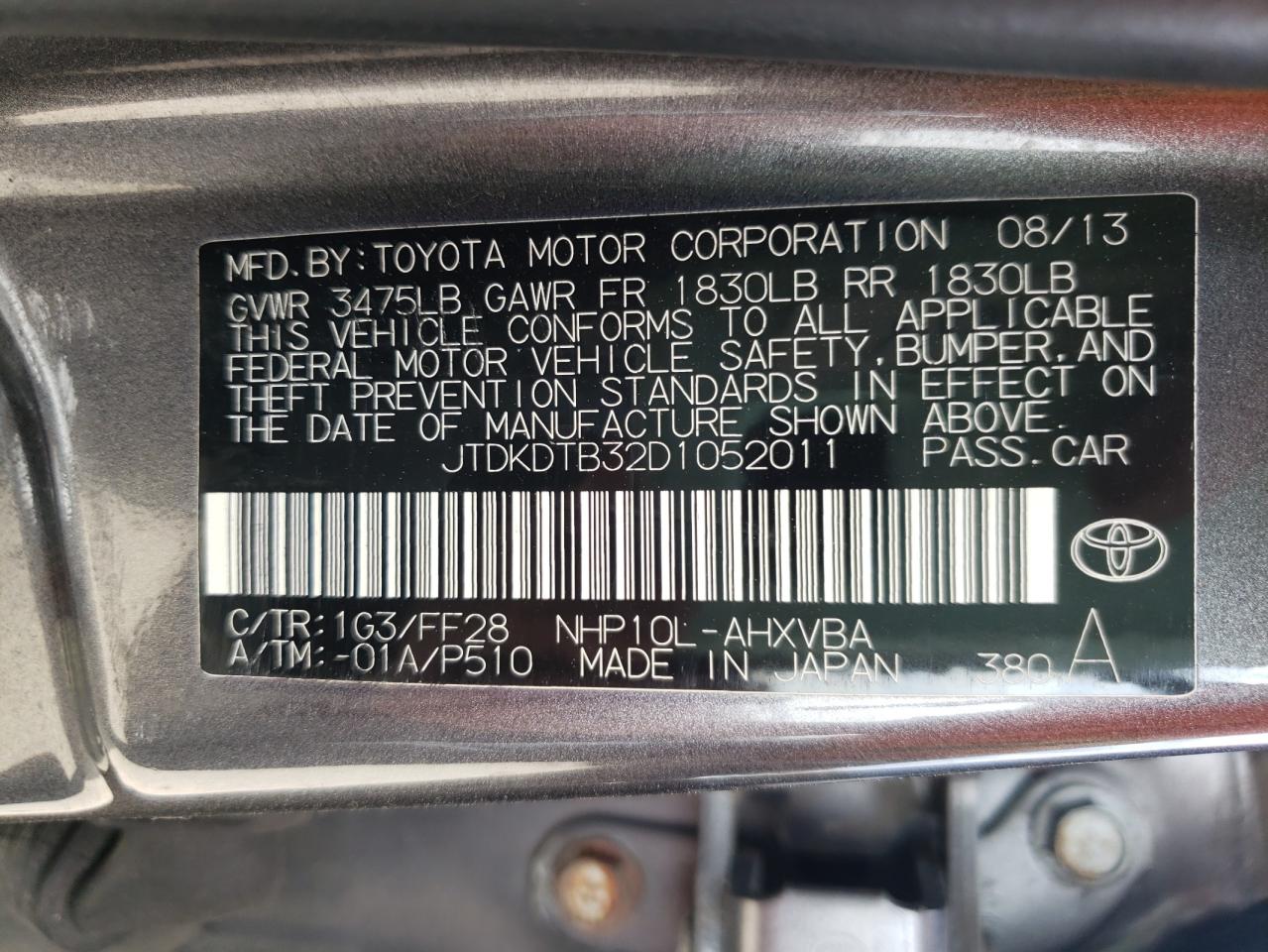 Photo 11 from auction – 2013 TOYOTA PRIUS C with VIN JTDKDTB32D1052011