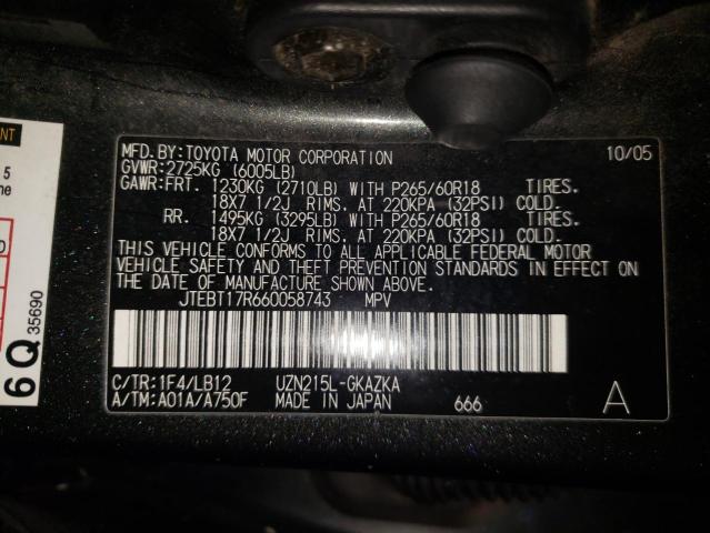 Photo 10 from auction – 2006 TOYOTA 4RUNNER LI with VIN JTEBT17R660058743