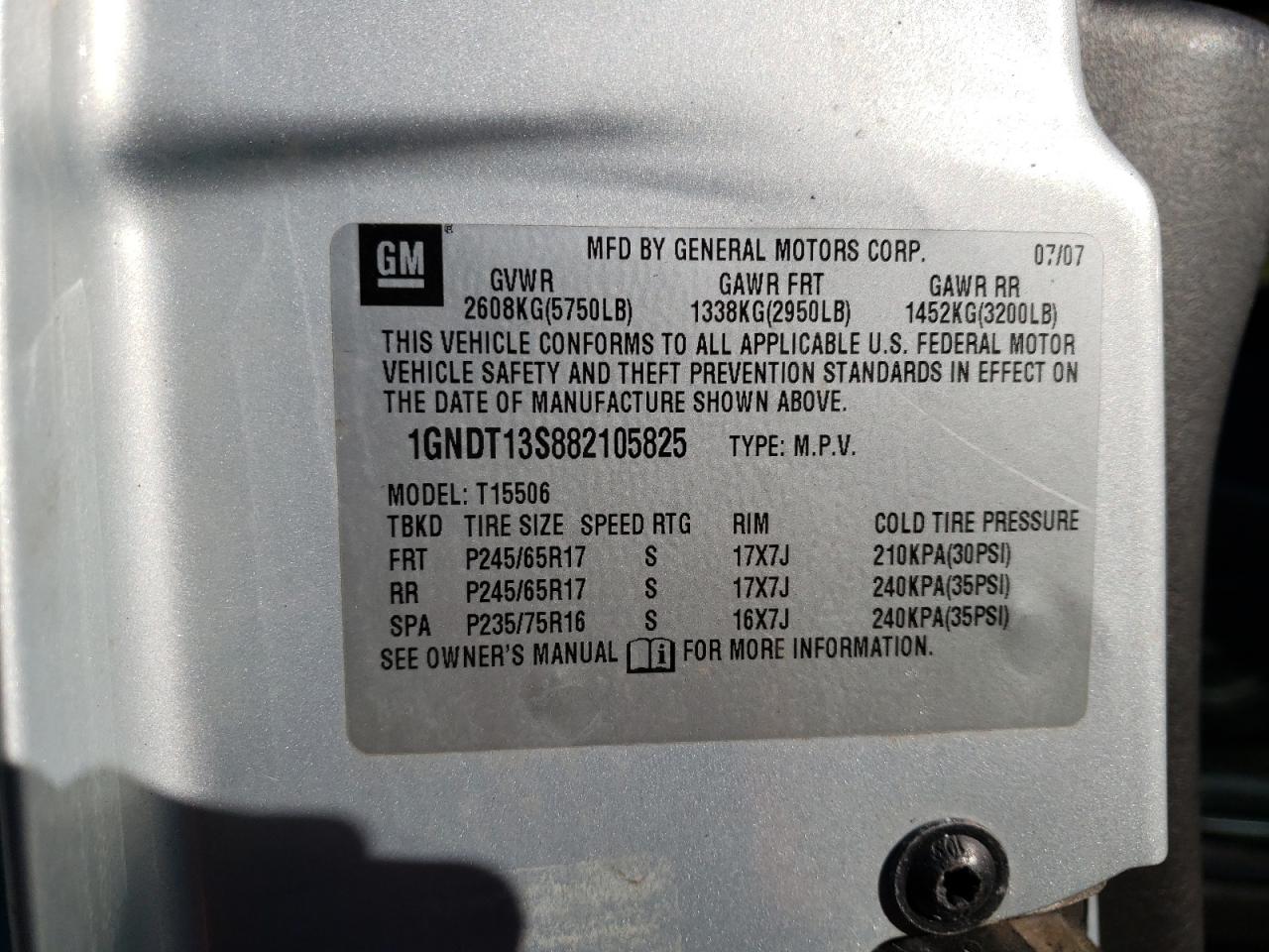 Photo 10 from auction – 2008 CHEVROLET TRAILBLAZE with VIN 1GNDT13S882105825