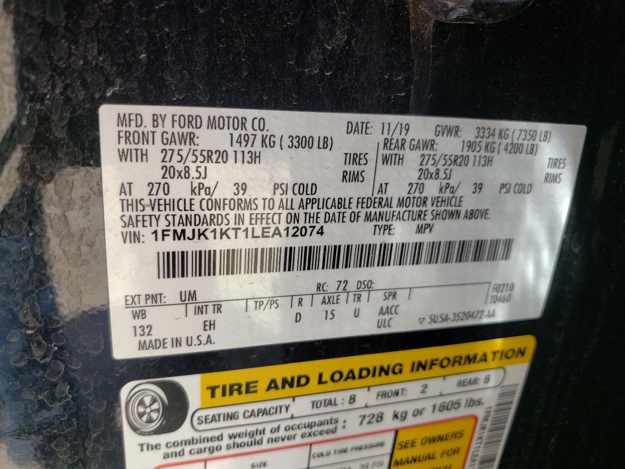 Photo 10 from auction – 2020 FORD EXPEDITION with VIN 1FMJK1KT1LEA12074