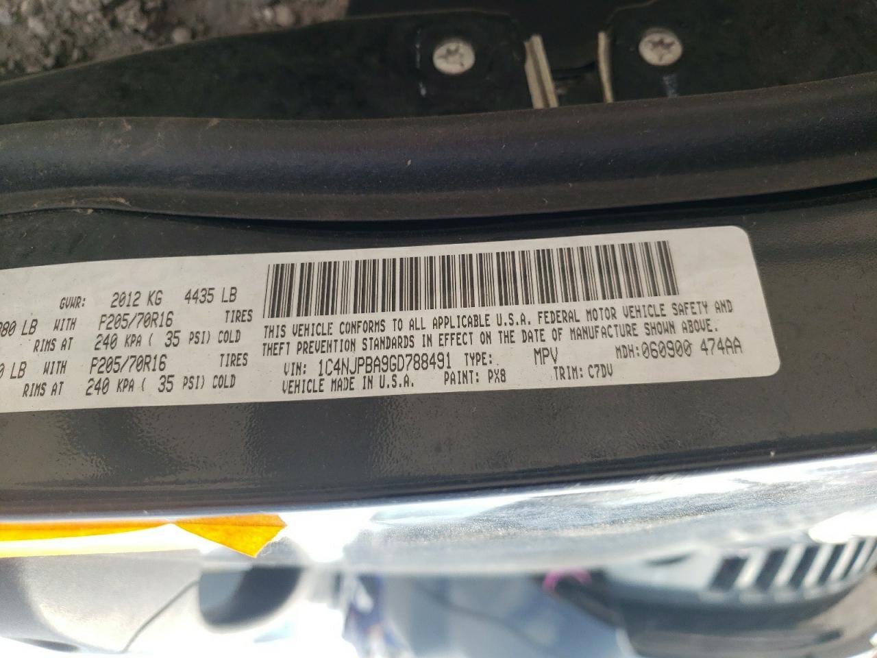 Photo 11 from auction – 2016 JEEP PATRIOT SP with VIN 1C4NJPBA9GD788491