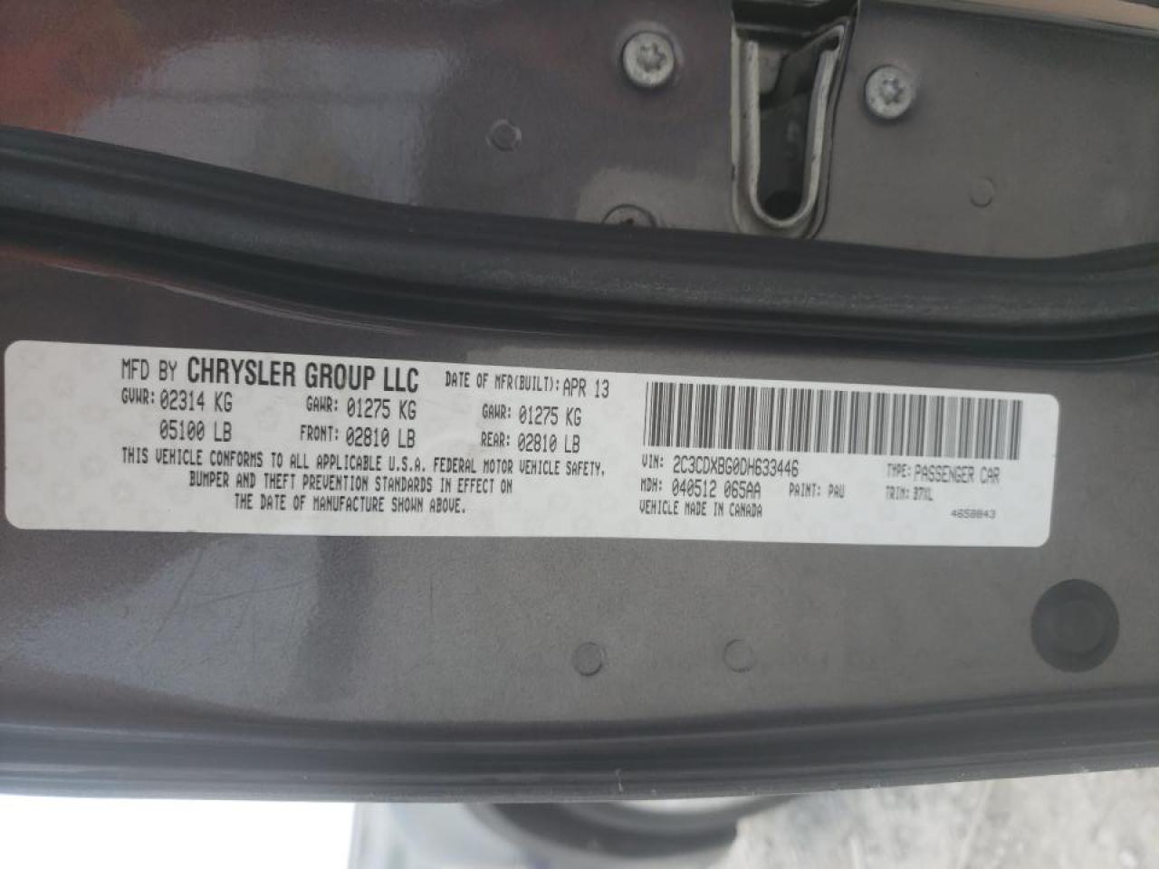 Photo 10 from auction – 2013 DODGE CHARGER SE with VIN 2C3CDXBG0DH633446
