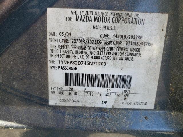 Photo 10 from auction – 2004 MAZDA MAZDA6 with VIN 1YVFP82D745N71203