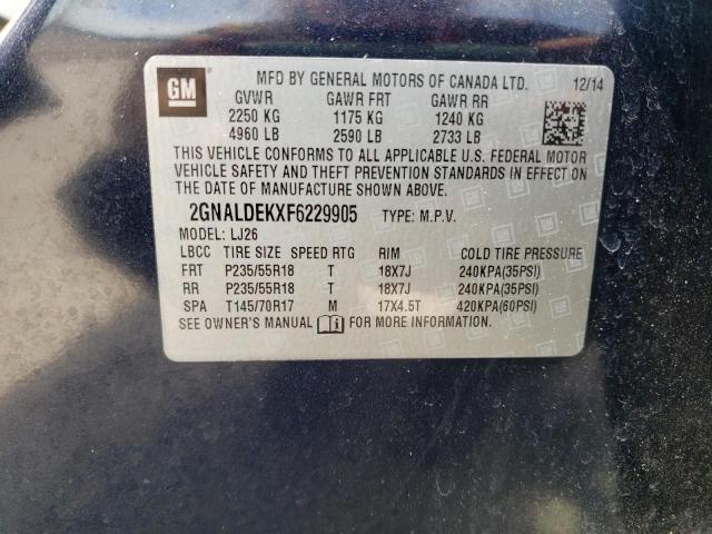 CHEVROLET EQUINOX LT 2015 with VIN 2GNALDEKXF6229905 - Photo from auction