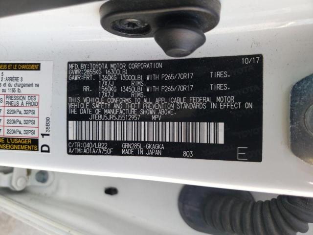 Photo 10 from auction – 2018 TOYOTA 4RUNNER SR with VIN JTEBU5JR5J5512957