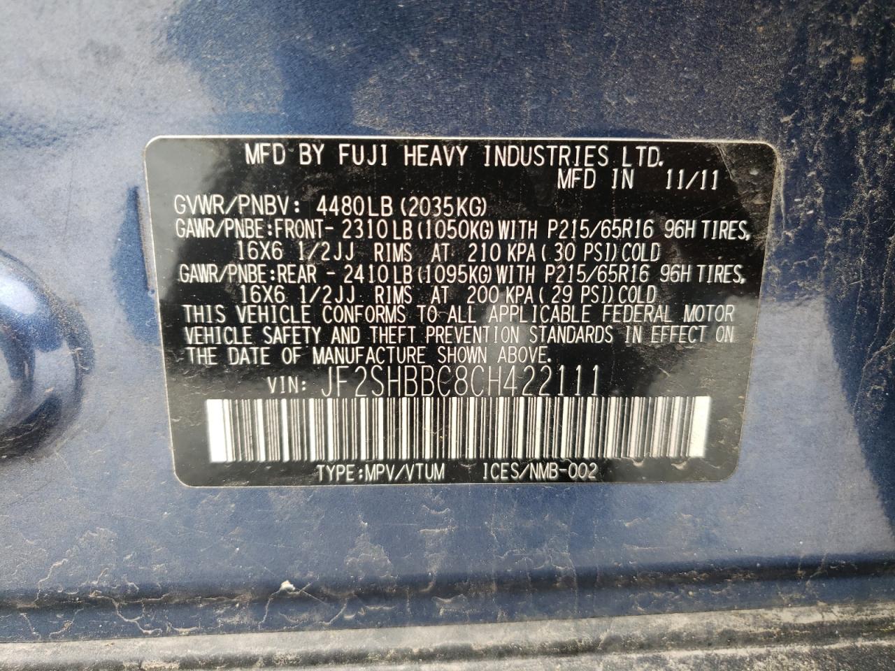 Photo 10 from auction – 2012 SUBARU FORESTER 2 with VIN JF2SHBBC8CH422111