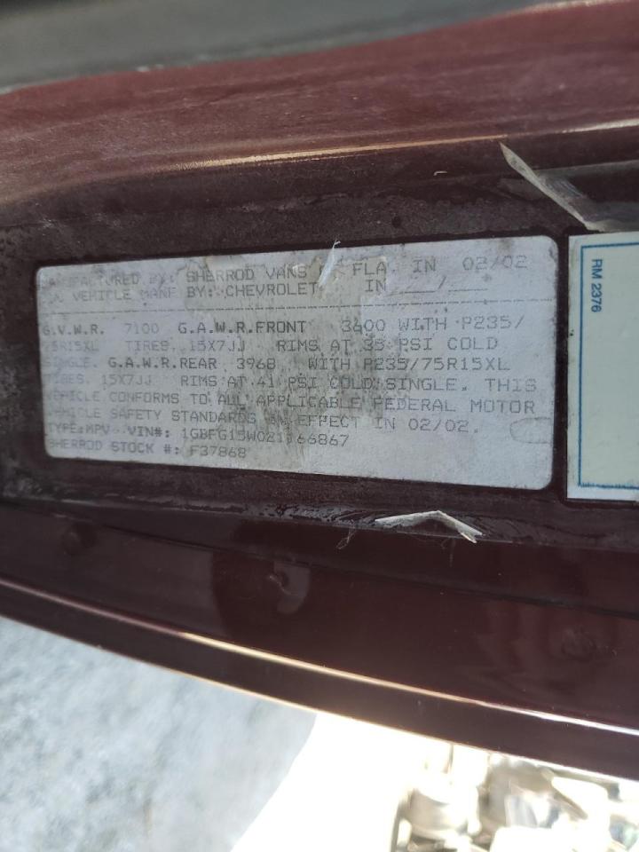 Photo 10 from auction – 2002 CHEVROLET EXPRESS G1 with VIN 1GBFG15W021166867