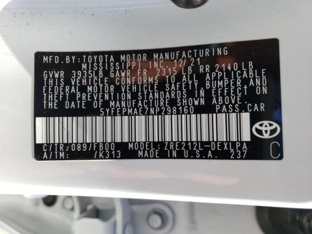 Photo 10 from auction – 2022 TOYOTA COROLLA LE with VIN 5YFEPMAE7NP298160
