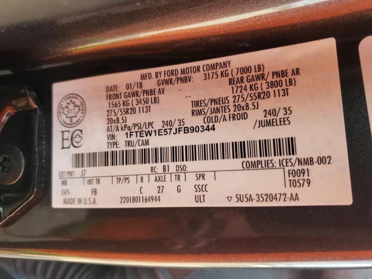 Photo 20 from auction – 2018 FORD F150 SUPER with VIN 1FTEW1E57JFB90344