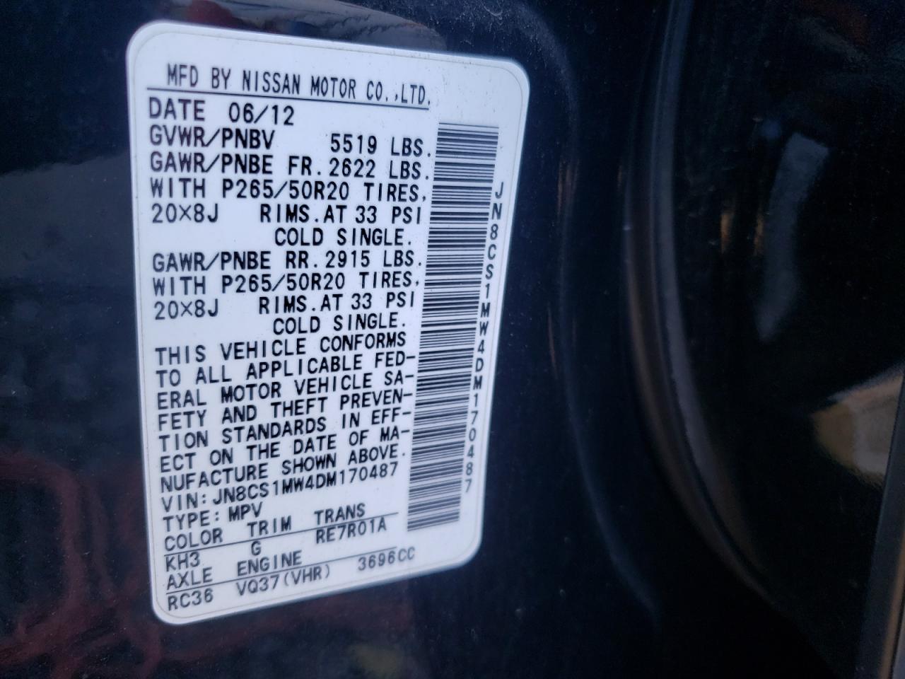 Photo 10 from auction – 2013 INFINITI FX37 with VIN JN8CS1MW4DM170487