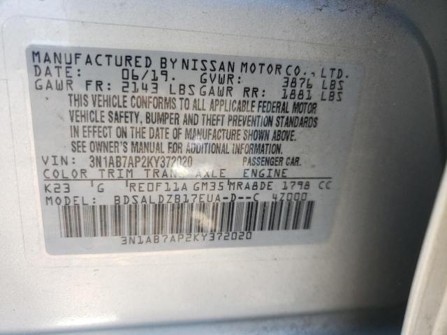 Photo 10 from auction – 2019 NISSAN SENTRA S with VIN 3N1AB7AP2KY372020