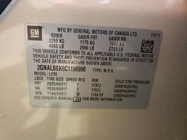 Photo 10 from auction – 2012 CHEVROLET EQUINOX LS with VIN 2GNALBEK8C1196996