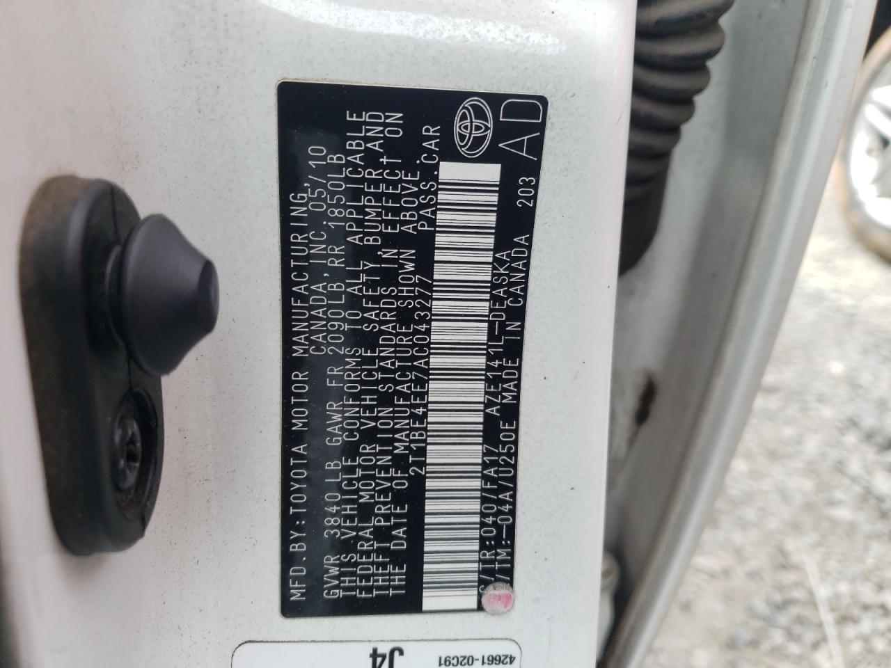 Photo 10 from auction – 2010 TOYOTA COROLLA XR with VIN 2T1BE4EE7AC043277