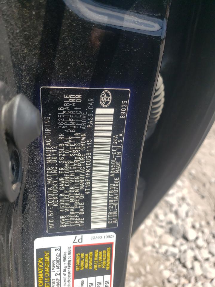 Photo 10 from auction – 2012 TOYOTA CAMRY BASE with VIN 4T1BF1FK1CU591115