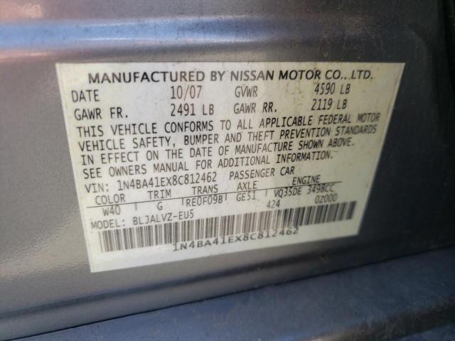 NISSAN MAXIMA SE 2008 with VIN 1N4BA41EX8C812462 - Photo from auction