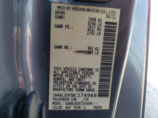 Photo 10 from auction – 2011 NISSAN ALTIMA S with VIN 1N4AL2EP5BC174988
