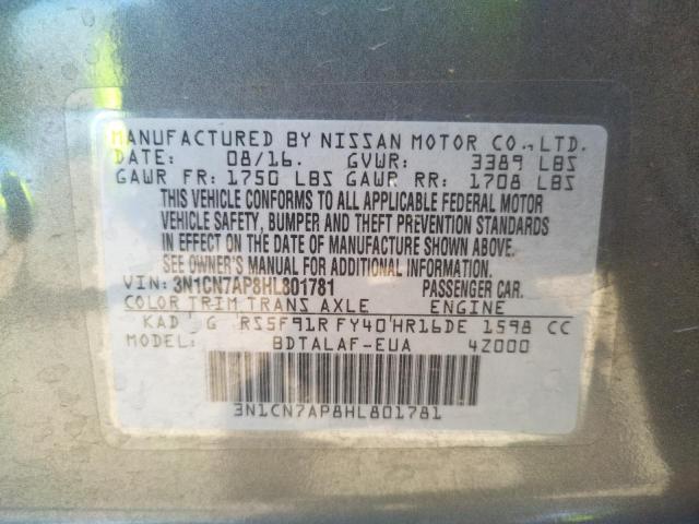 Photo 10 from auction – 2017 NISSAN VERSA S with VIN 3N1CN7AP8HL801781
