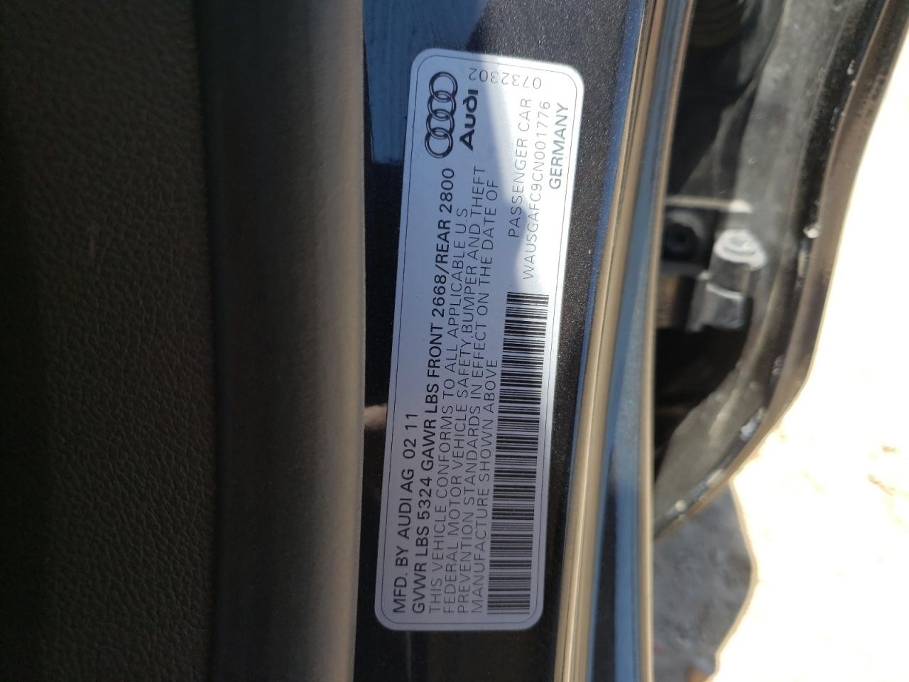 Photo 10 from auction – 2012 AUDI A7 PRESTIG with VIN WAUSGAFC9CN001776