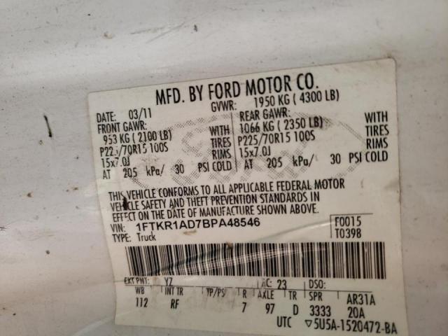 Photo 10 from auction – 2011 FORD RANGER with VIN 1FTKR1AD7BPA48546