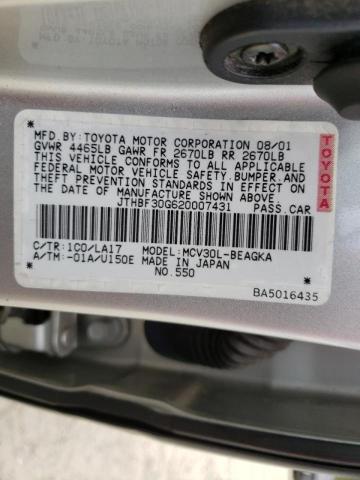 Photo 10 from auction – 2002 LEXUS ES 300 with VIN JTHBF30G620007431