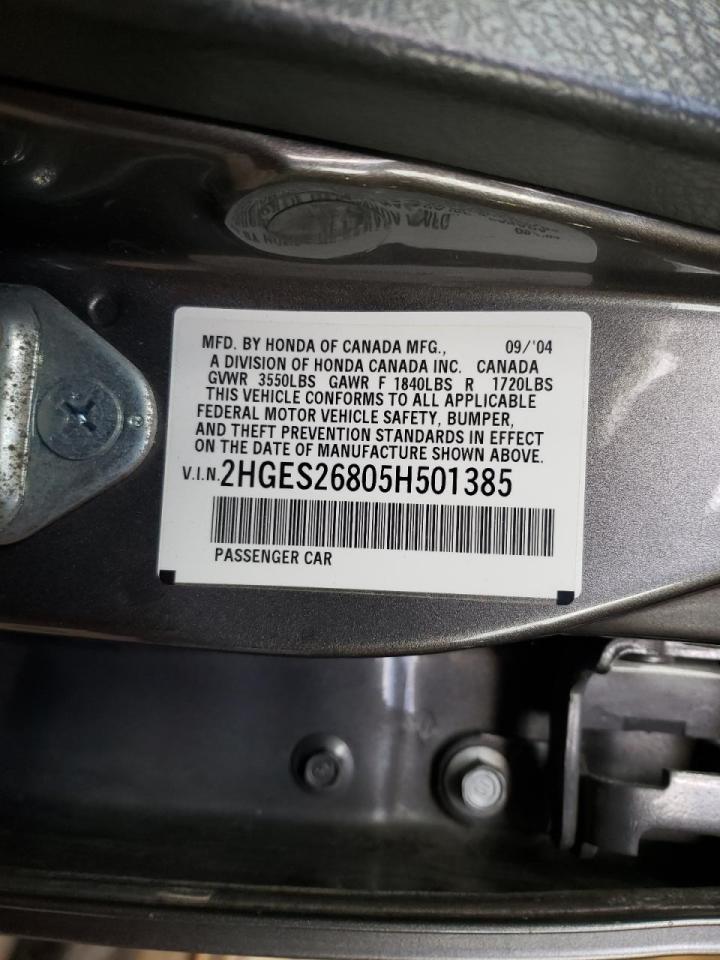 Photo 10 from auction – 2005 HONDA CIVIC EX with VIN 2HGES26805H501385
