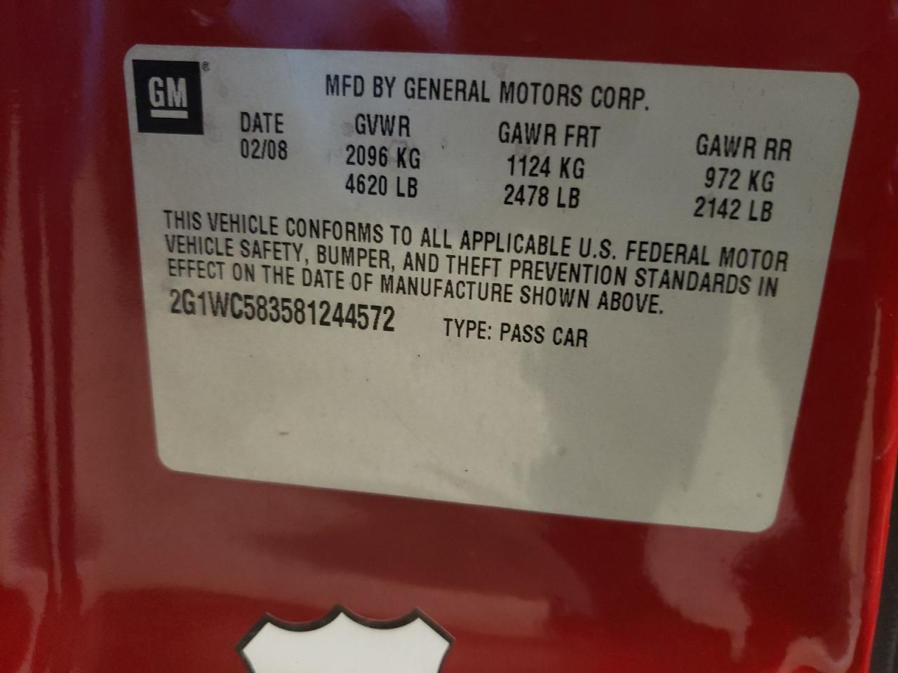 Photo 10 from auction – 2008 CHEVROLET IMPALA LT with VIN 2G1WC583581244572