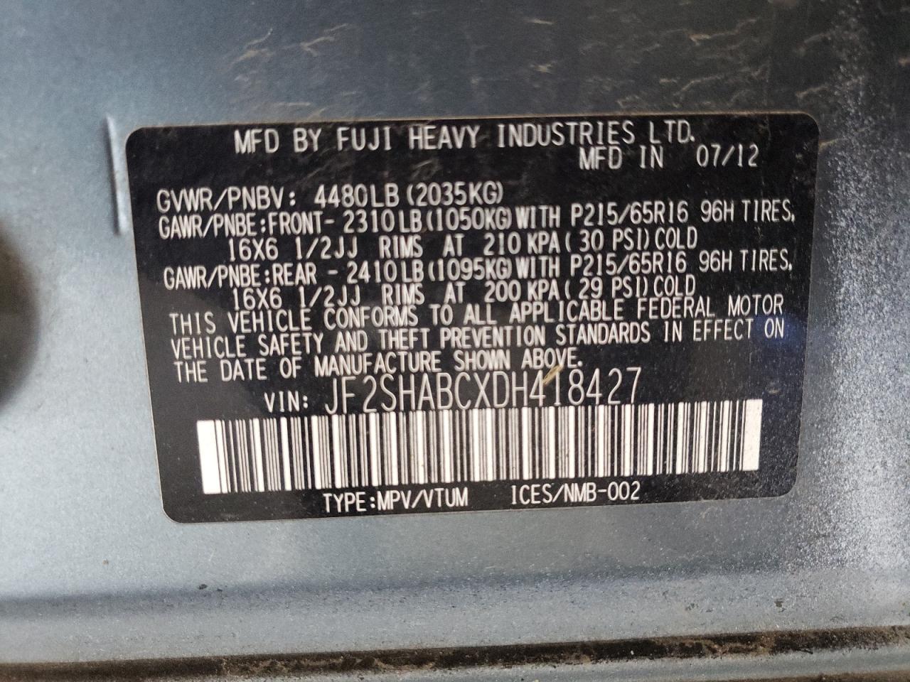 Photo 10 from auction – 2013 SUBARU FORESTER 2 with VIN JF2SHABCXDH418427