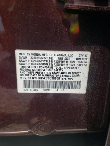 Photo 10 from auction – 2012 HONDA PILOT EXL with VIN 5FNYF3H5XCB038859