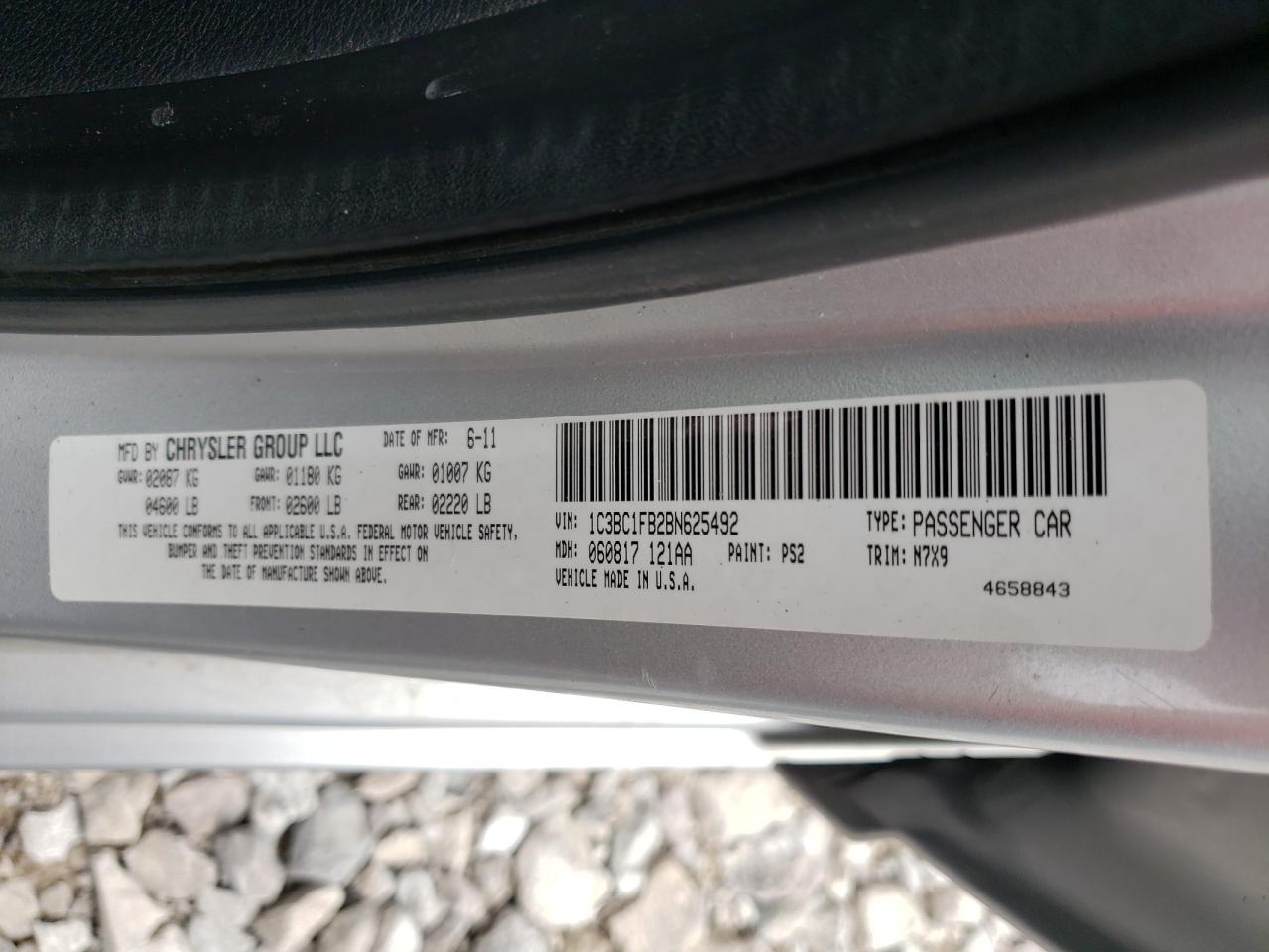 Photo 10 from auction – 2011 CHRYSLER 200 TOURIN with VIN 1C3BC1FB2BN625492
