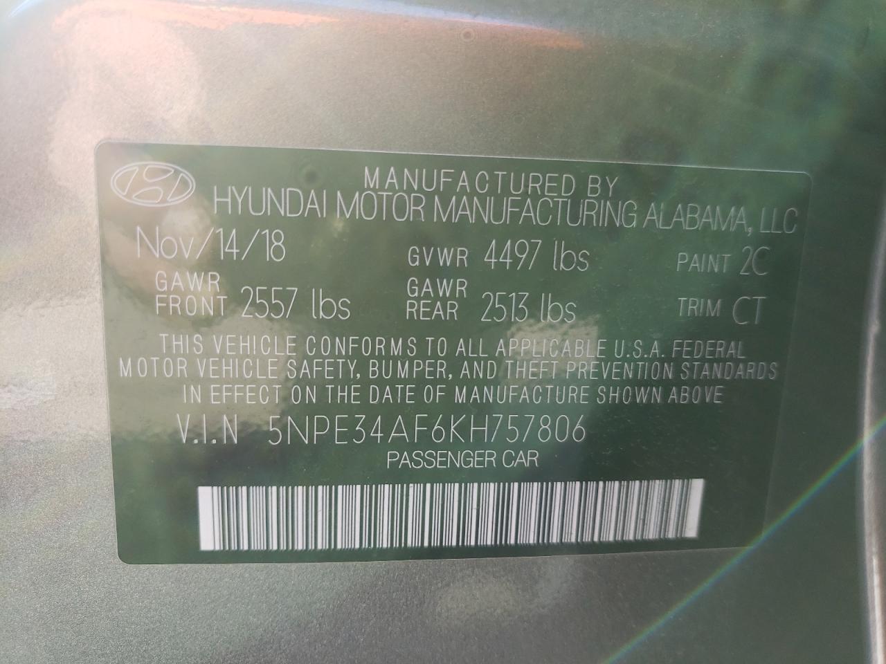 Photo 10 from auction – 2019 HYUNDAI SONATA LIM with VIN 5NPE34AF6KH757806