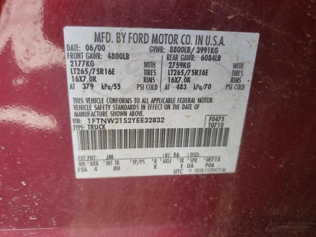 Photo 10 from auction – 2000 FORD F250 SUPER with VIN 1FTNW21S2YEE32832