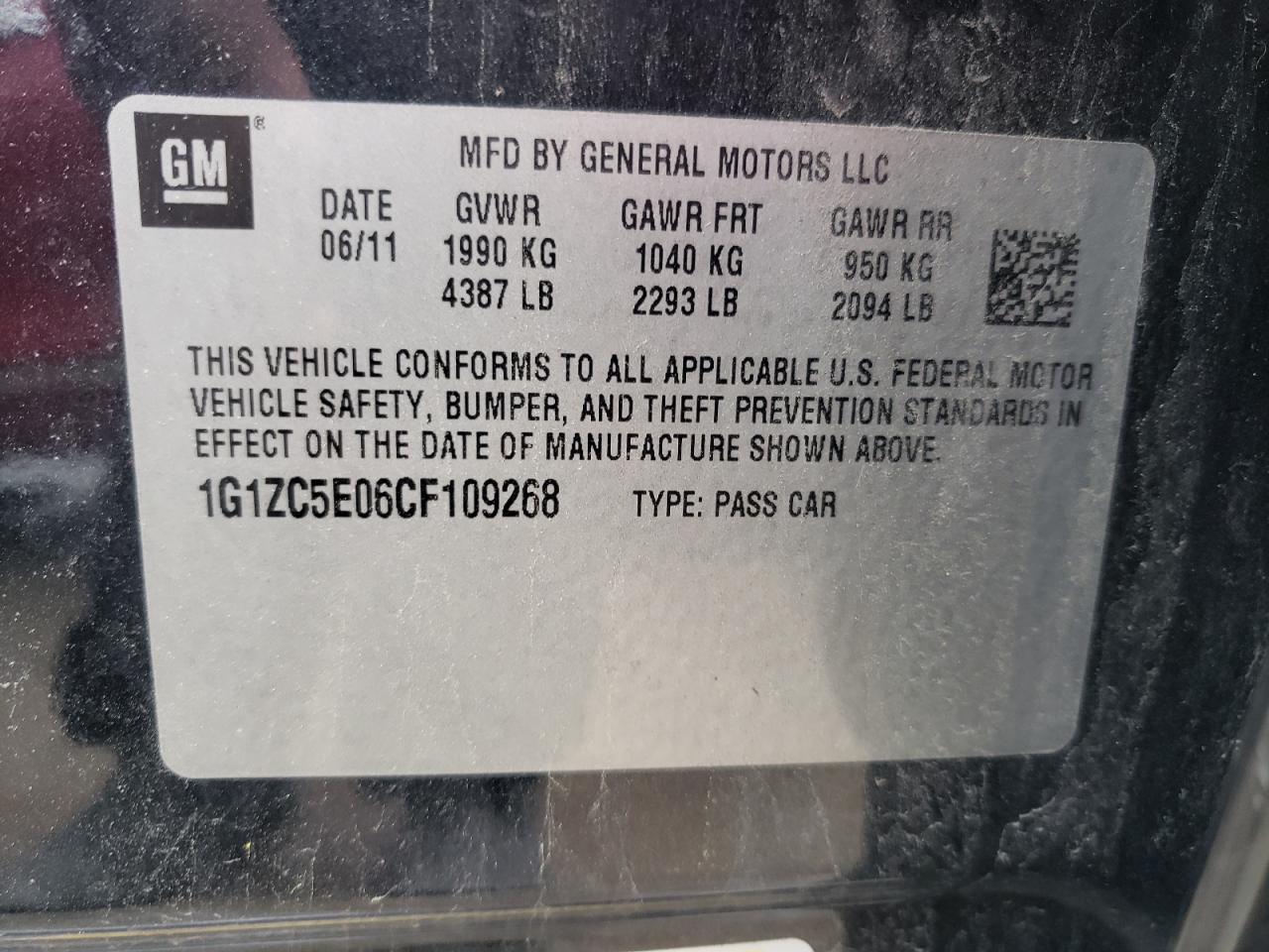 Photo 10 from auction – 2012 CHEVROLET MALIBU 1LT with VIN 1G1ZC5E06CF109268