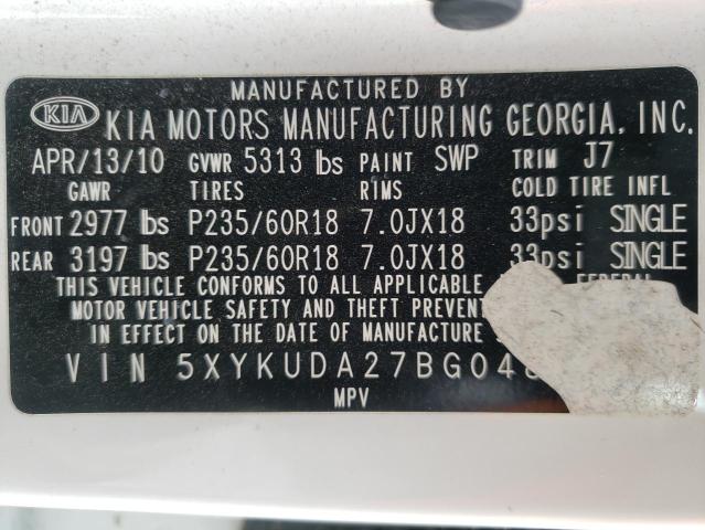 Photo 10 from auction – 2011 KIA SORENTO EX with VIN 5XYKUDA27BG048547