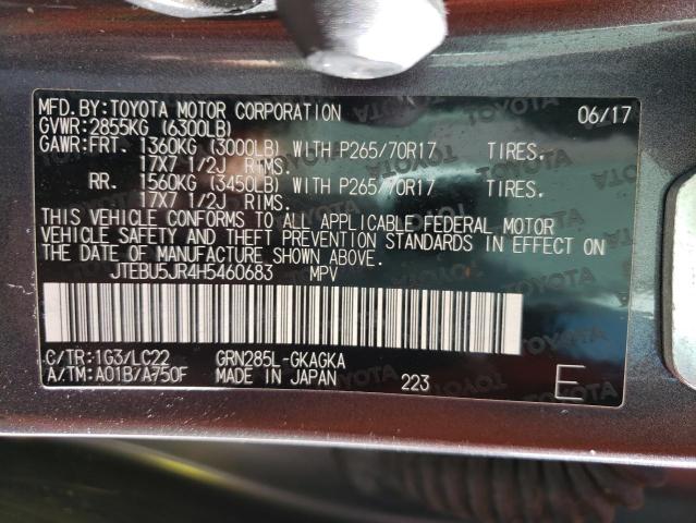 Photo 10 from auction – 2017 TOYOTA 4RUNNER SR with VIN JTEBU5JR4H5460683