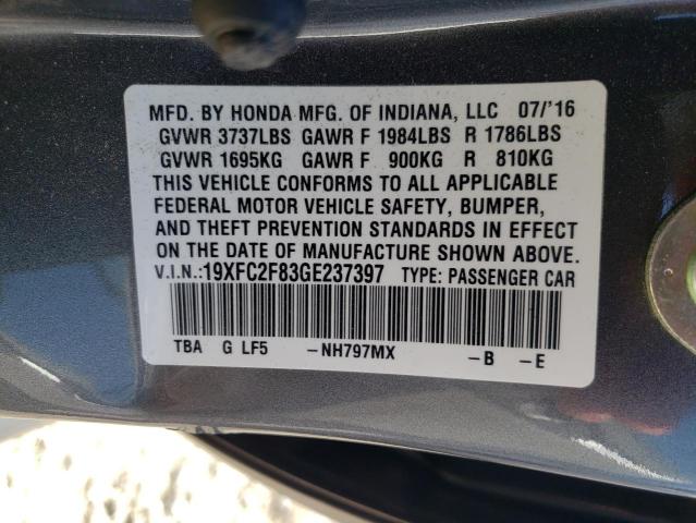 Photo 10 from auction – 2016 HONDA CIVIC EX with VIN 19XFC2F83GE237397