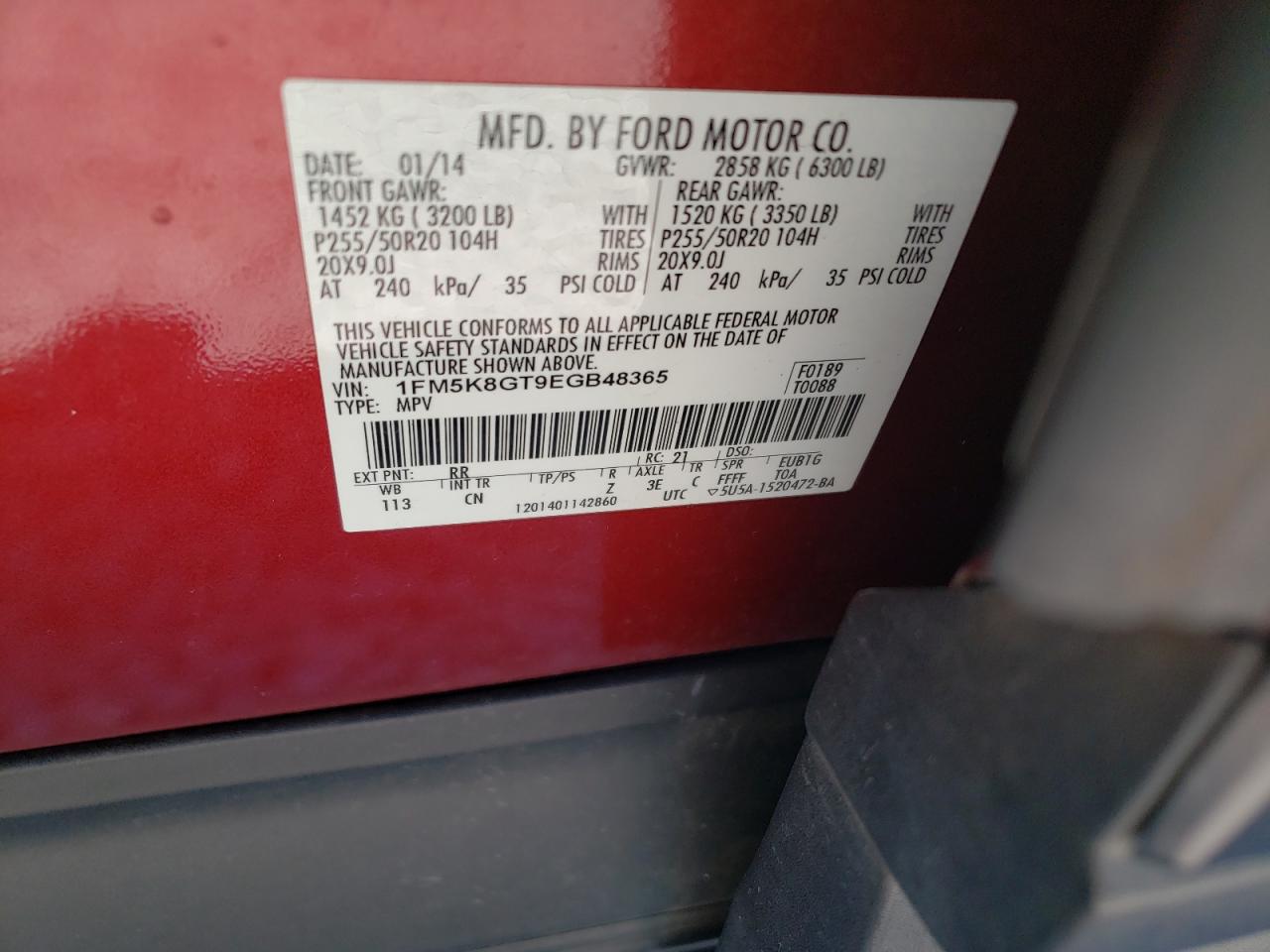Photo 10 from auction – 2014 FORD EXPLORER S with VIN 1FM5K8GT9EGB48365