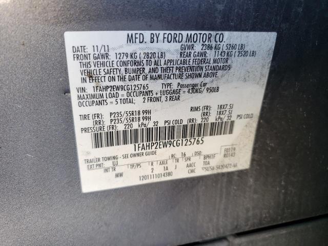 Photo 10 from auction – 2012 FORD TAURUS SEL with VIN 1FAHP2EW9CG125765