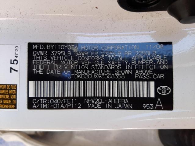 Photo 10 from auction – 2009 TOYOTA PRIUS with VIN JTDKB20UX93508358