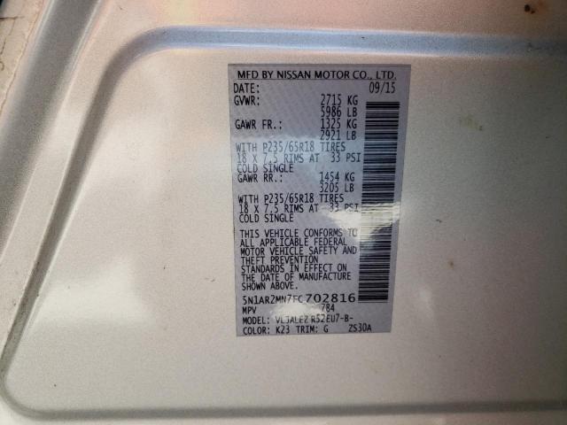 Photo 10 from auction – 2015 NISSAN PATHFINDER with VIN 5N1AR2MN7FC702816