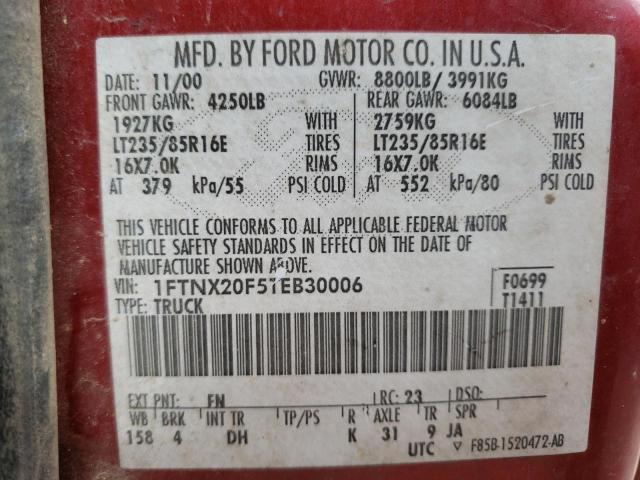 Photo 10 from auction – 2001 FORD F250 SUPER with VIN 1FTNX20F51EB30006