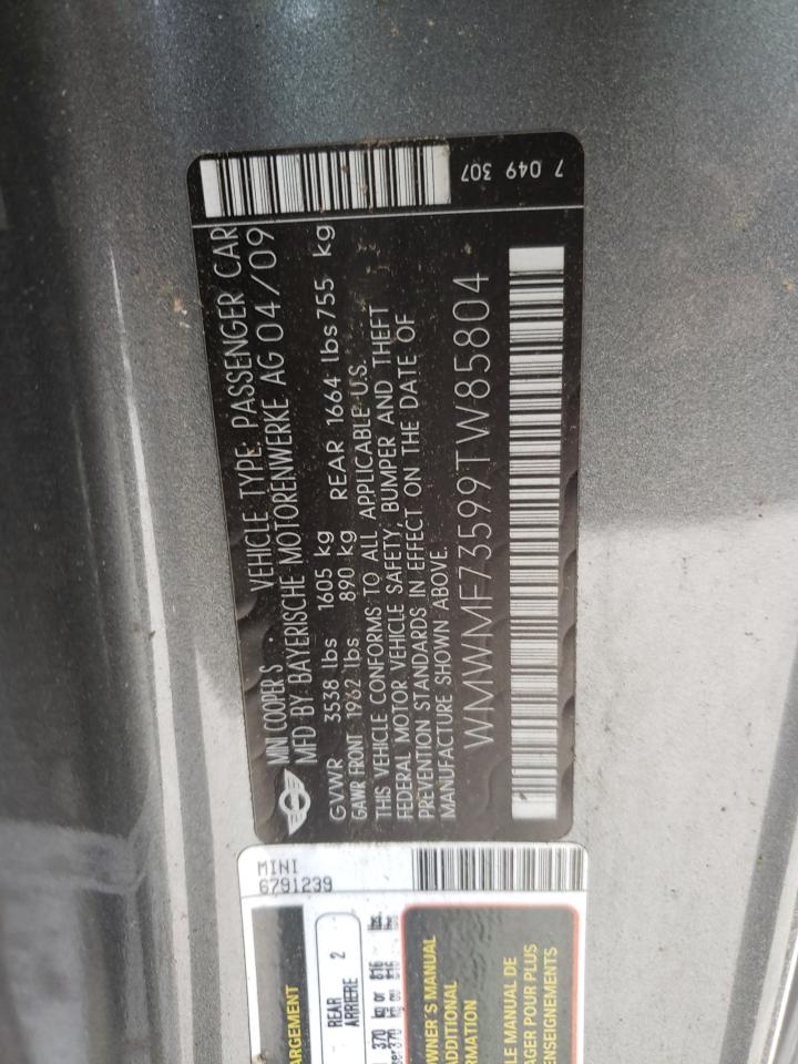 Photo 10 from auction – 2009 MINI COOPER S with VIN WMWMF73599TW85804