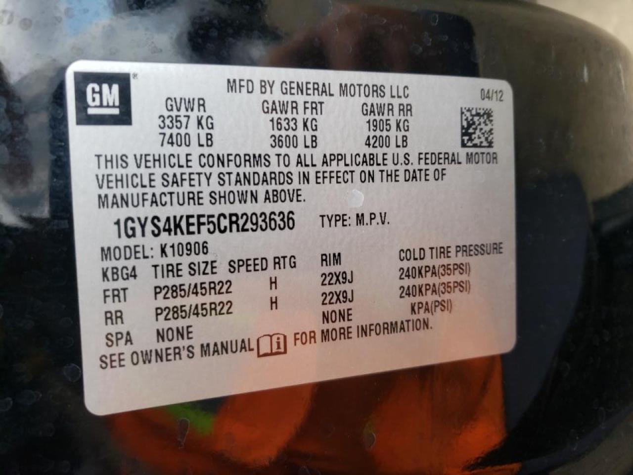 Photo 10 from auction – 2012 CADILLAC ESCALADE E with VIN 1GYS4KEF5CR293636