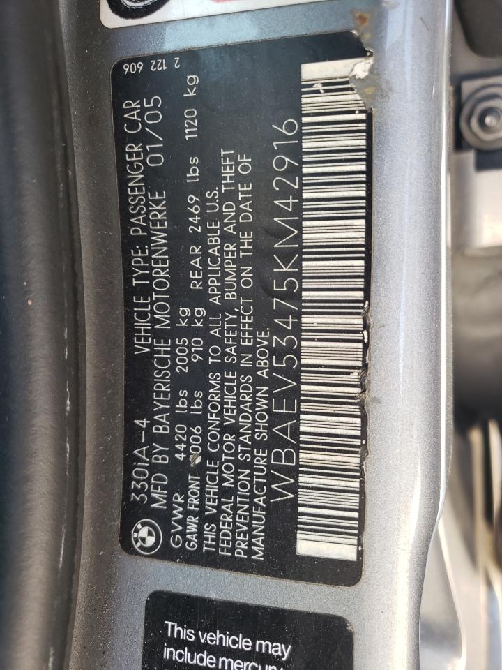 Photo 10 from auction – 2005 BMW 330 I with VIN WBAEV53475KM42916