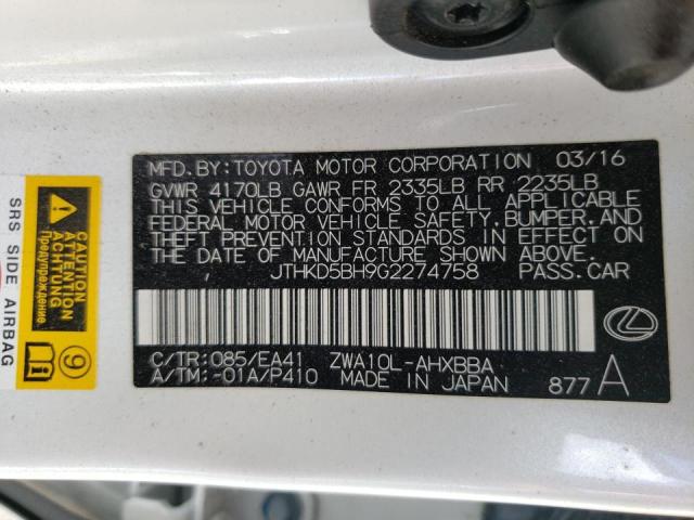 Photo 10 from auction – 2016 LEXUS CT 200 with VIN JTHKD5BH9G2274758