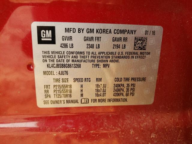 Photo 10 from auction – 2016 BUICK ENCORE CON with VIN KL4CJBSB8GB613268