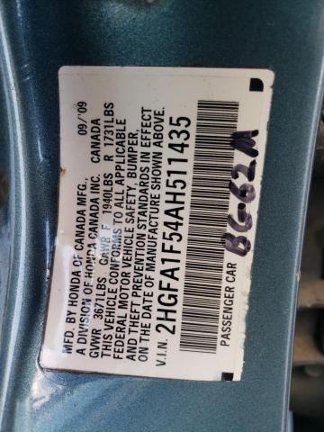 Photo 10 from auction – 2010 HONDA CIVIC LX with VIN 2HGFA1F54AH511435