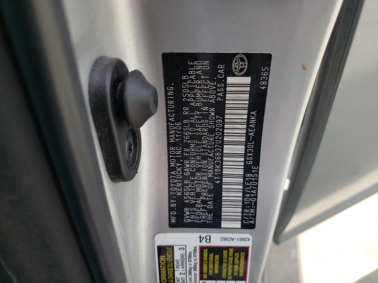 Photo 10 from auction – 2007 TOYOTA AVALON XL with VIN 4T1BK36B37U202097