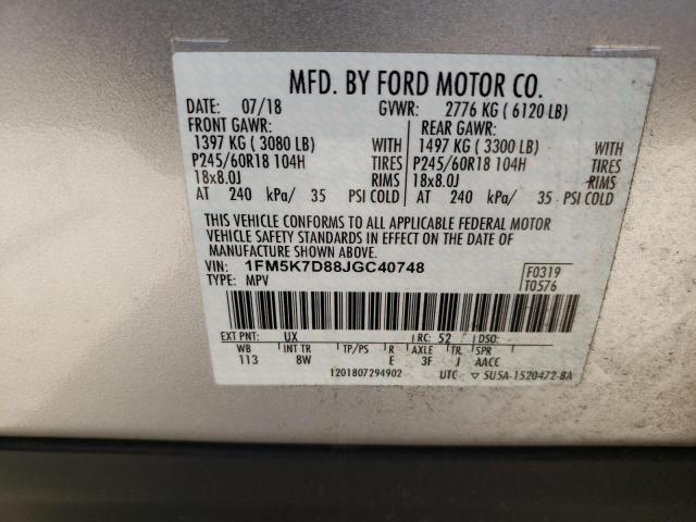 Photo 10 from auction – 2018 FORD EXPLORER X with VIN 1FM5K7D88JGC40748