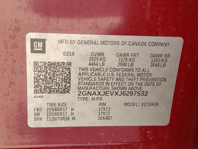 Photo 10 from auction – 2018 CHEVROLET EQUINOX LT with VIN 2GNAXJEVXJ6297532