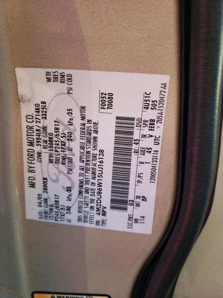 Photo 10 from auction – 2005 MERCURY MOUNTAINEE with VIN 4M2DU86W15UJ16138